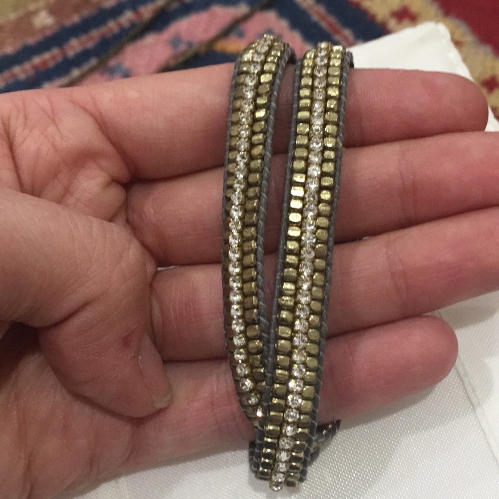 Gold bead and clear crystal wrap bracelet
